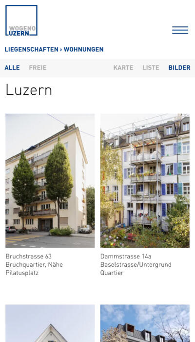 Wogeno Luzern Webseite Liegenschaften